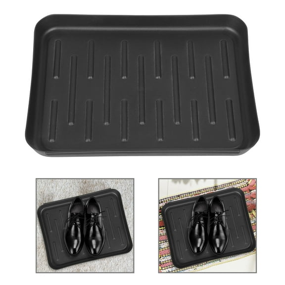 KONTONTY Black Plastic Shoes Boot Tray for Indoor Storage Sturdy Multipurpose Mat