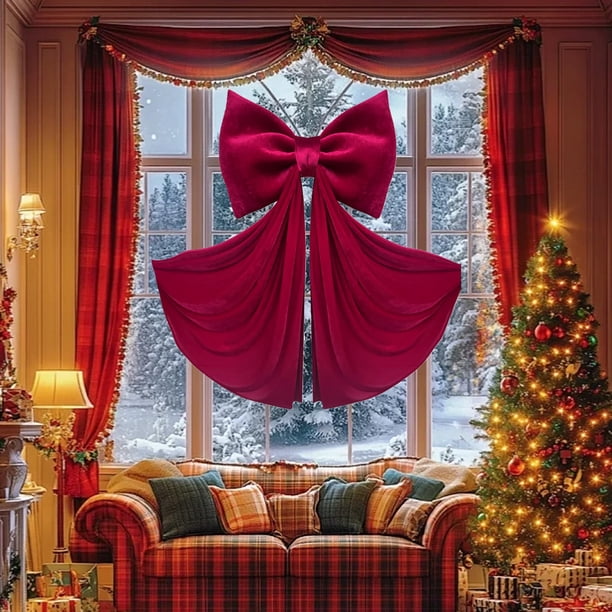 Decoración para Bodas Al Aire Libre, Lazo de Terciopelo Rojo de Gran Tamaño, Lazo para Decoración Del Hogar, Navidad, San Valentín
