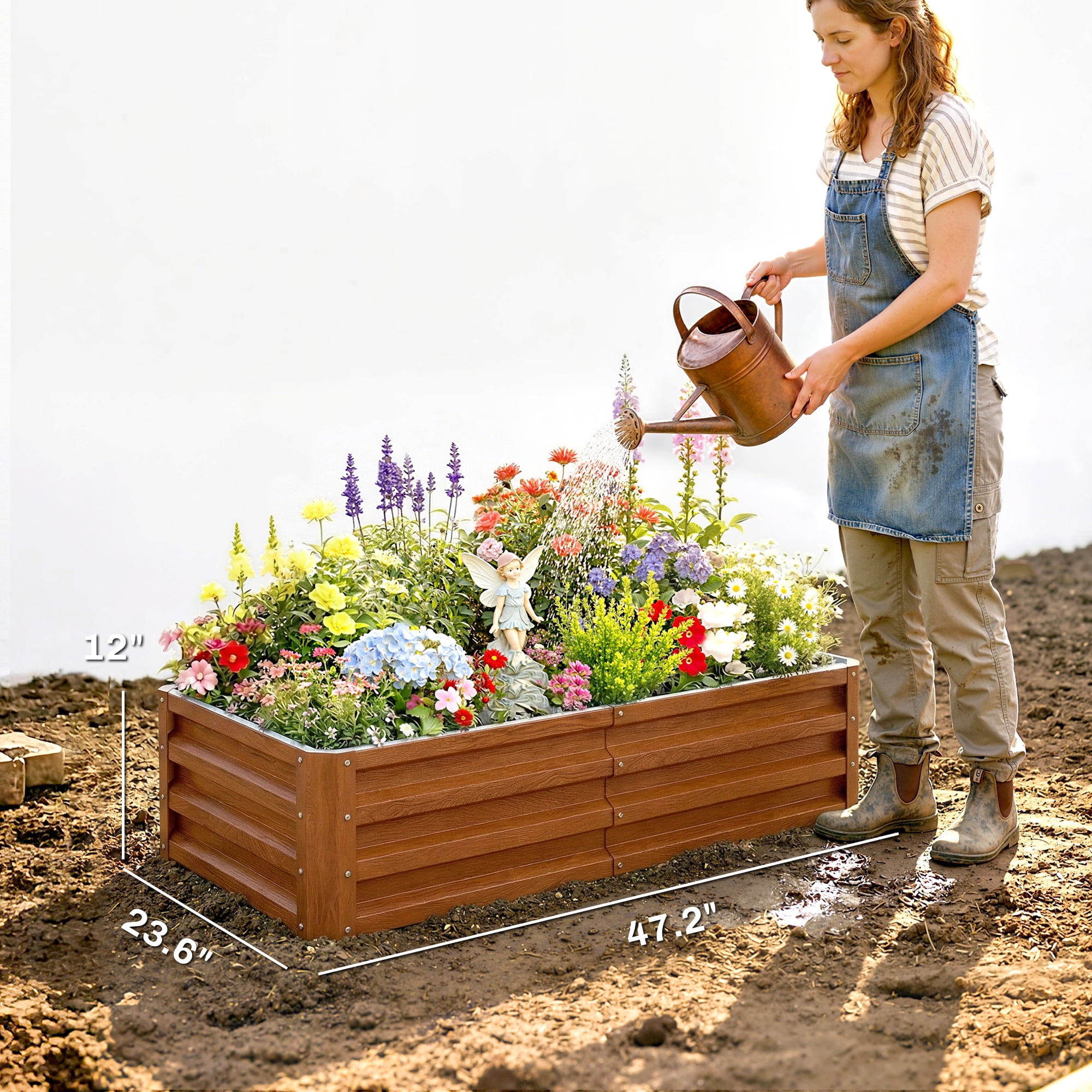 Outsunny 4' x 2' x 1' Galvanized Raised Garden Bed Planter Raised Bed with Steel Frame for Vegetables, Flowers, Plants and Herbs, Brown