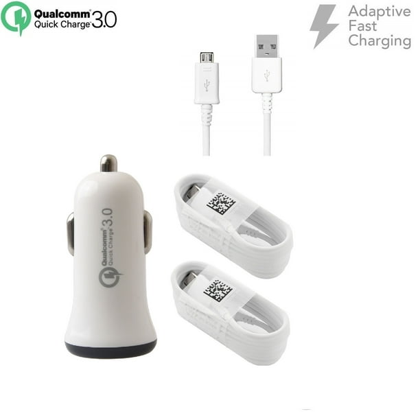 Adaptive Kit Chargeur Rapide Compatible avec Lave Iris Carburant F2 Devices-[Chargeur de Voiture+5 FT Micro USB Cable]-AFC Utilise Deux Tensions pour une Charge jusqu'à 50% Plus Rapide!-Blanc