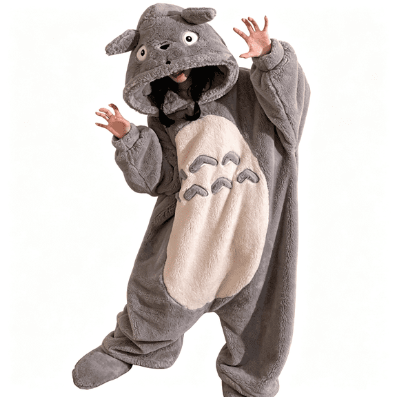 Funny Cartoon Coral Fleece Women’s Onesie Thickened Lazy Style Hoodless Jumpsuit Sleepwear, Breathable Skin‑Friendly Polyester Coral Fleece Loungewear for Cold Days