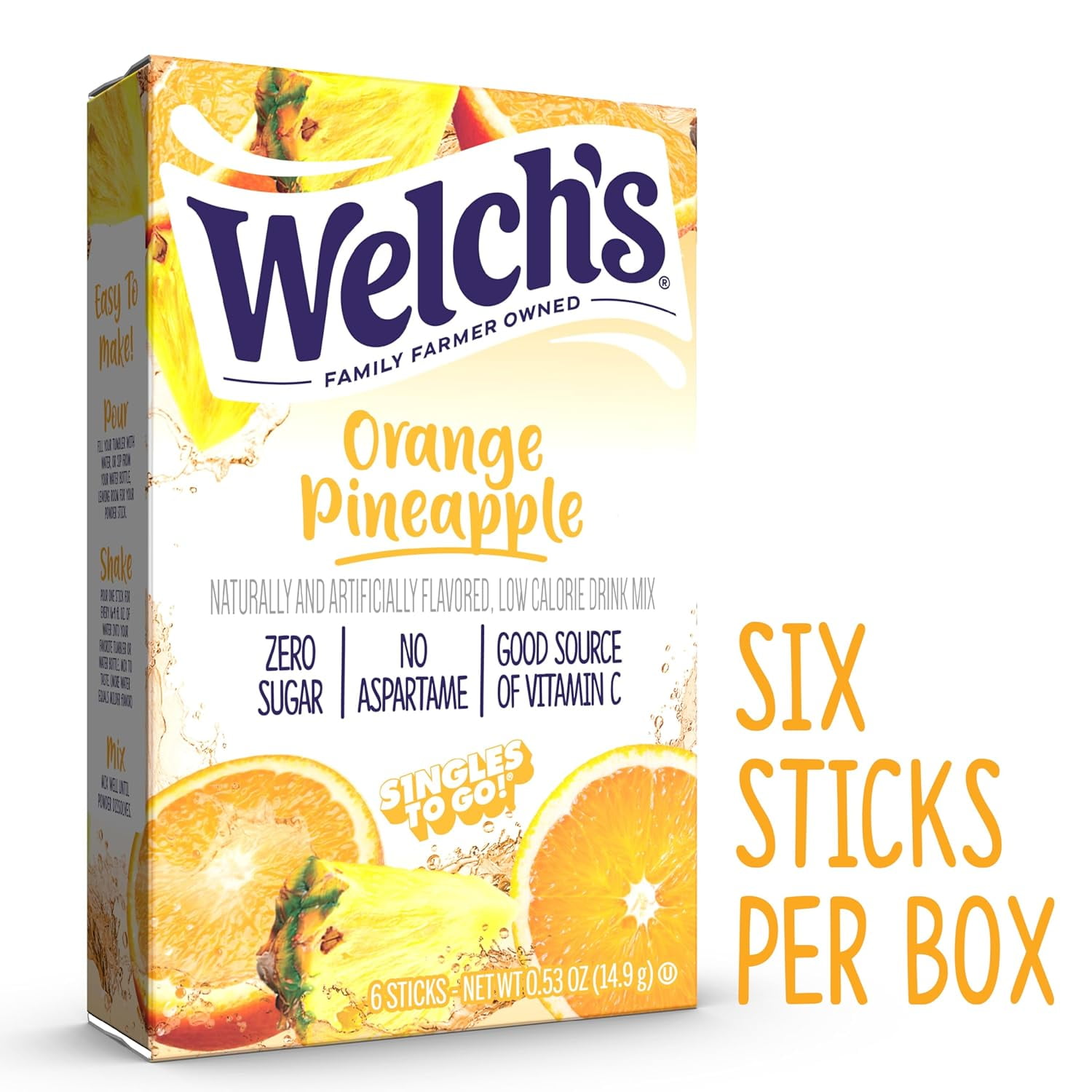 Welch's Singles To Go Water Drink Mix - Powder Sticks, 12 Boxes with 6 Packets Each - 72 Total Servings, Orange Pineapple, Pack of 12