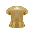 thumbnail image 2 of inlzdz Kids Girls Metallic Ruffle Hem Crop Top Short Sleeve Round Neck Tee Shirt Rave Festival Jazz Dance Top Gold 110, 2 of 3
