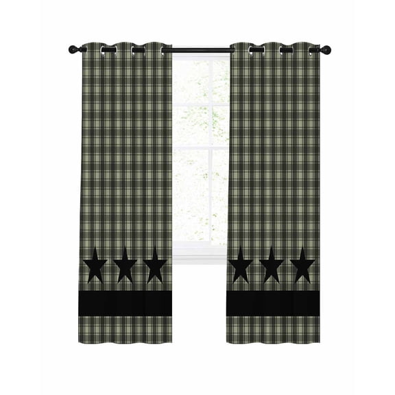 Sage Green Black Plaid Blackout Curtains 84 Inches Long for Bedroom, Vintage Star Buffalo Check Rustic Thermal Insulated Room Darkening Black Out Window Curtain Panels Grommet Drapes for Living Room