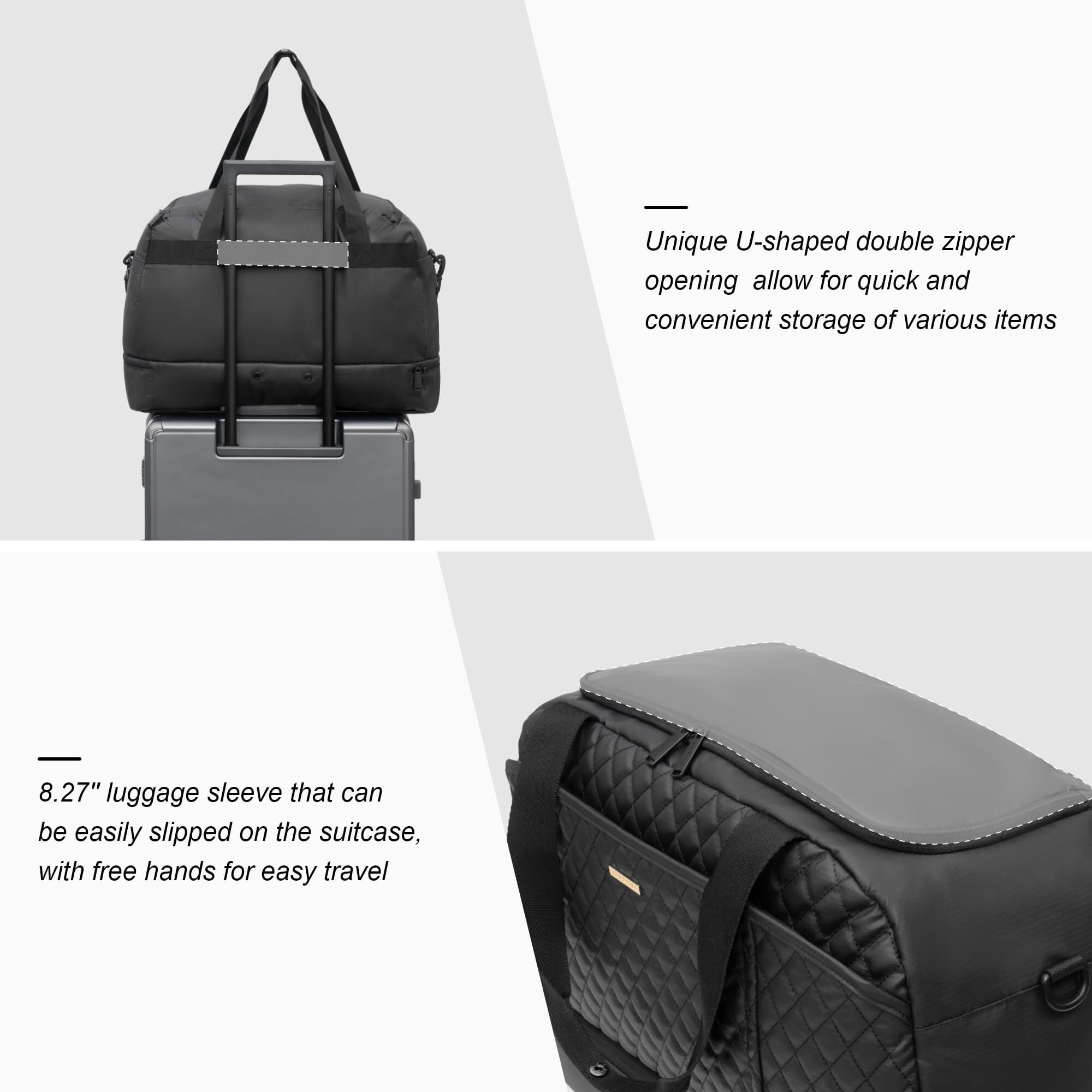 Travel Duffel Bag for Women Carry On Luggage Overnight Weekender Bag Gym Bag for Yoga, Trips, Sports, Black