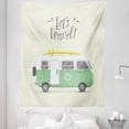 thumbnail image 1 of Camper Tapestry, Lets Travel Words with Vintage Hippie Van Surfboard and Flower Motif, Fabric Wall Hanging Decor for Bedroom Living Room Dorm, 5 Sizes, Ivory Pale Green Yellow, by Ambesonne, 1 of 1