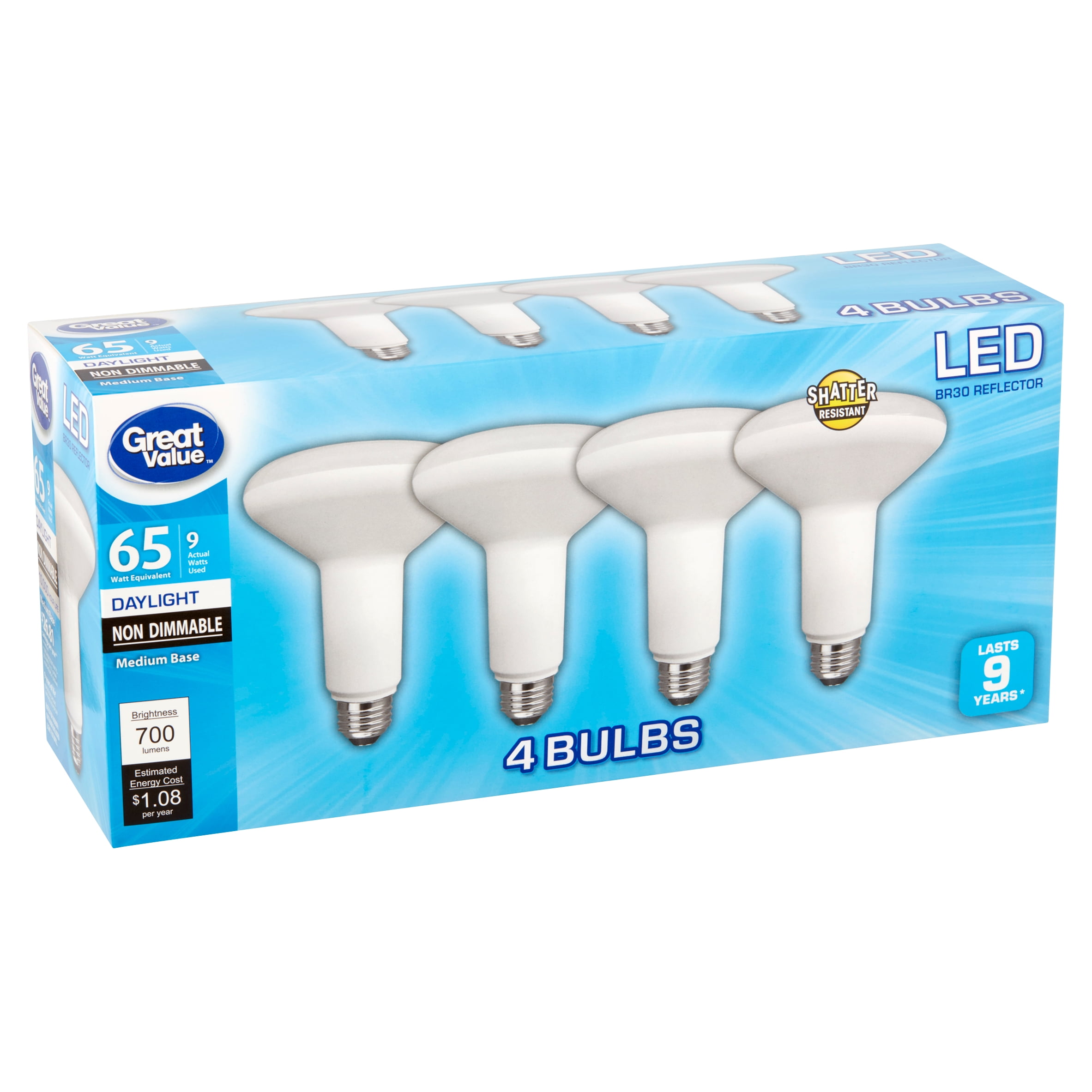 Great Value LED Light Bulb, 9W (65W Equivalent) BR30 Floodlight Lamp