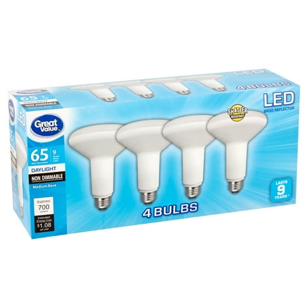 Great Value LED 9 Watts BR30 Reflector Daylight Medium Base Bulbs, 4 (Best Bulbs For Reflector Headlights)