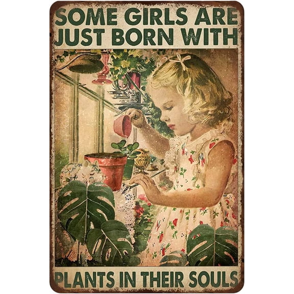 Rustic Retro Metal Tin Sign Gardening Girl Plants Care Vintage Home Wall Decoration for Bar Kitchen Courtyard 8 x 12 Inch
