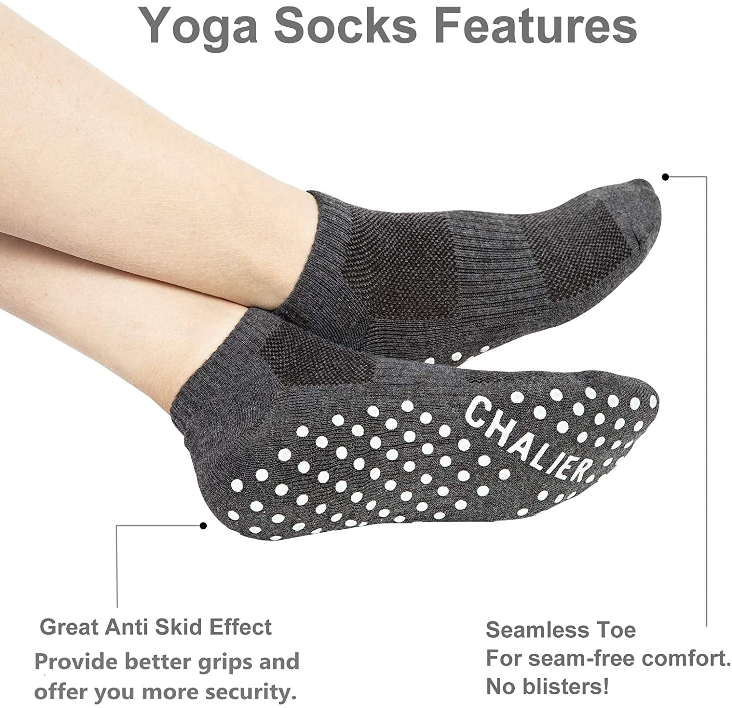 Non Slip Yoga Socks for Women 6 Pairs Ankle Low Cut Pilates Barre Socks with Grips
