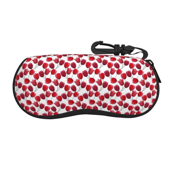 Honeii Tulips Flowers Print Neoprene Glasses Case,Spacious for Sunglasses and Eyeglasses,Zipper Eyeglass Case With Belt Clip