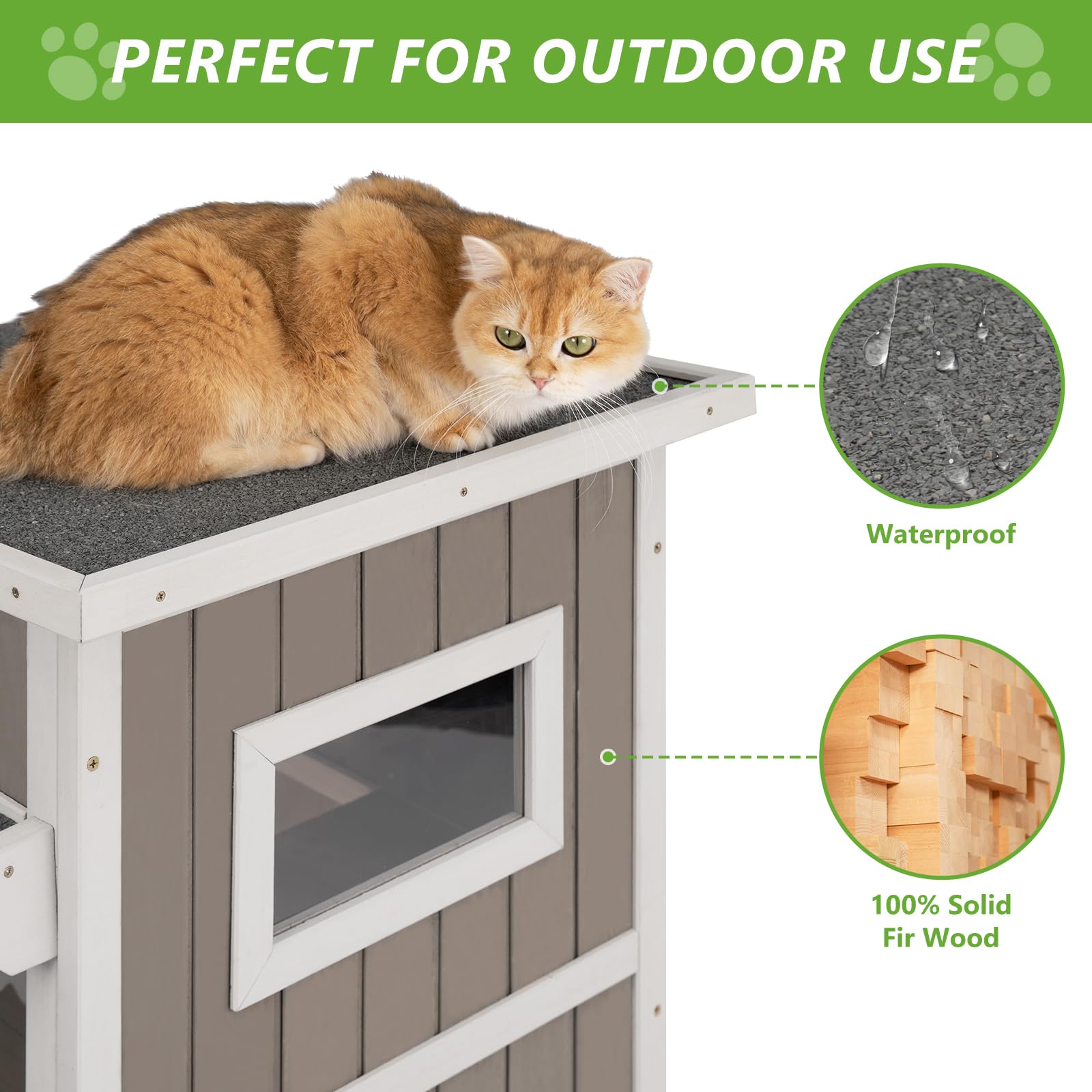 Gowoodhut Outdoor Cat House, 2-Story Feral Cat House with Escape Doors for Outside, Weatherproof