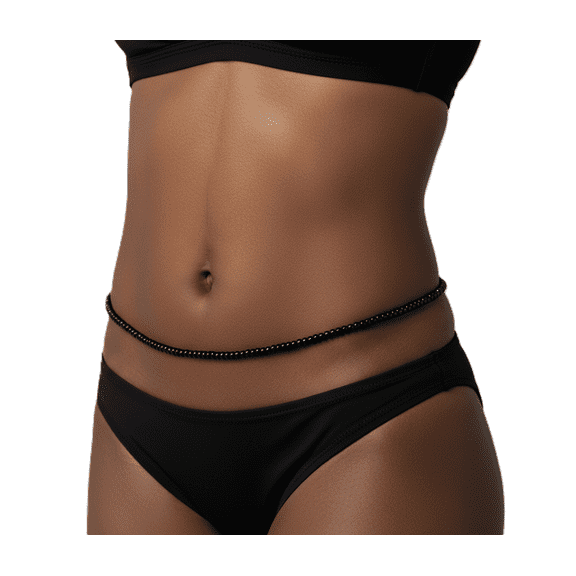 Glossy Black Glass Waist Beads, 42-Inch Tie-On Cotton Strand