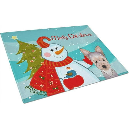 

Myst Design BB1852LCB Snowman with Yorkie Puppy Glass Cutting Board Large Decorative Tempered Glass Kitchen Cutting and Serving Board Large Size Chopping Board