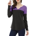 thumbnail image 6 of INSPIRE CHIC Women's Split V-Neck Long Sleeves Color Block Casual T-Shirt M Purple, 6 of 8