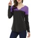 thumbnail image 5 of Camiseta casual de color bloque de manga larga con escote en V para mujer INSPIRE CHIC XS púrpura, 5 of 7