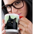 thumbnail image 2 of 3drose, Black Cat Portrait a Black Cat Posing Against a Green Wall with Striking Yellow Eyes, 15oz Two-tone Red Mug, 2 of 6
