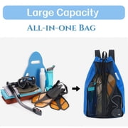 WANDF Mesh Swim Bag Beach Backpack with Wet Pocket, Waterproof Pool Bag with Full-Zip Opening for Women and Men,Drawstring Backpack for Swimming, Gym, Cruise,Waterpark Essentials(Navy Blue)