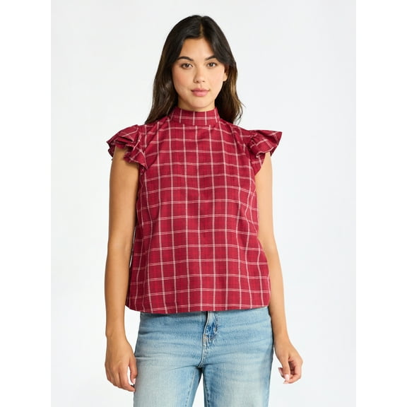 Time and Tru Women's Mock Neck Top with Flutter Sleeves, Sizes XS-XXXL