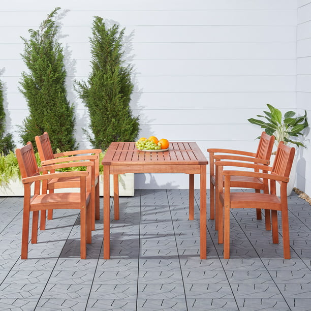 5 Piece Wood Patio Dining Set, Outdoor Patio Dining Set With Stackable Chairs