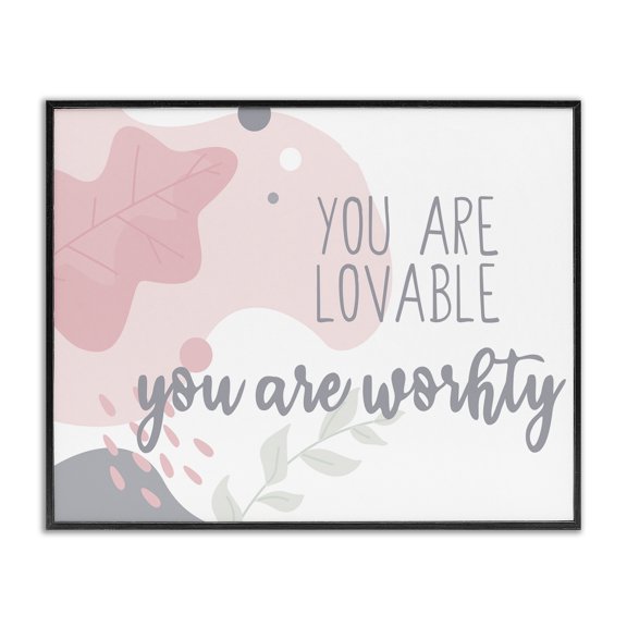 Stupell Industries Contemporary You are Loveable Abstract Pink Nature Black Framed Giclee Art, 14 x 11, by Kim Allen
