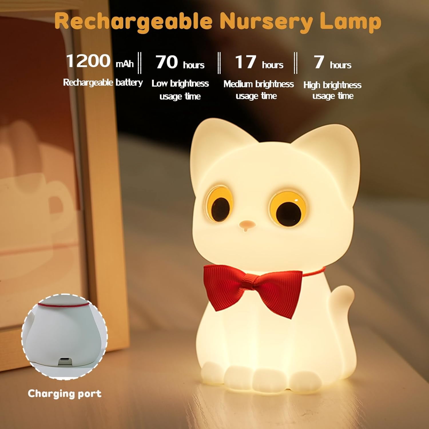 Night Light for Kids, 7 Colors Rechargeable Cute Soft Silicone Cat Lamp with Tap Control, Dimmable Nursery Night Lights Kawaii Room Decor, Cute Night Light Gift for Baby Toddlers Boys Girls (RGB)
