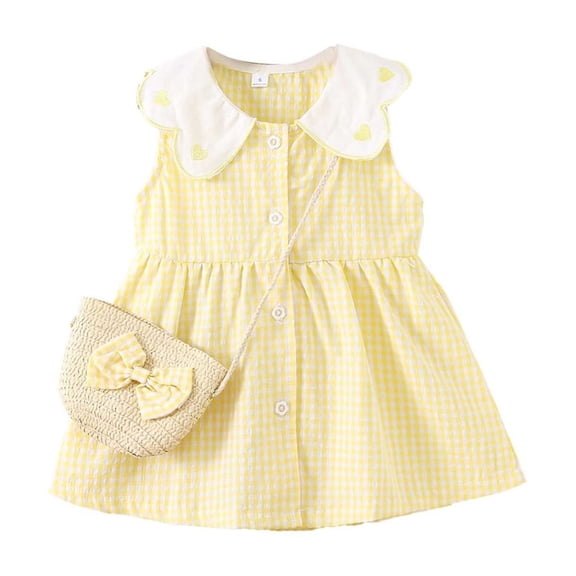Dresses For Girls Little Collar Pattern Sleeveless Sun Skirt Plaid Thin Skirt With Bag Princess Dresses For Girls Size 2-3T