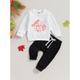 thumbnail image 2 of Wassery Infant Baby Boys Halloween Outfits Set Long Sleeve Pumpkin Ghost Letters Print Sweatshirt Long Pants 6M 12M 18T 24T 3T Toddler 2Pcs Fall Winter Halloween Clothes, 2 of 8