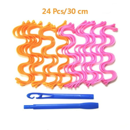 24 Pcs /30cm DIY Lady Magic Long Hair Curlers Spiral Ringlets Wave Curl Leverage Rollers Formers Ripple Hair (Best Curling Rollers For Long Hair)
