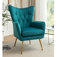 thumbnail image 2 of US Pride Furniture  Mid-Century Velvet Accent Armchair for Living Room Bedroom or Home Office Button-Tufted Wingback Design with Gold Flared Legs Dark Teal, 2 of 4