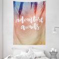 thumbnail image 1 of Adventure Tapestry, Artistic Interpretation of Motivational Pictures Adventure Awaits Message Print, Wall Hanging for Bedroom Living Room Dorm Decor, 60W X 80L Inches, Salmon White, by Ambesonne, 1 of 2