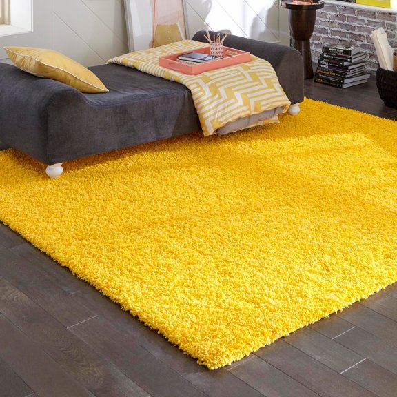 Unique Loom Solid Shag Collection Area Rug (7' 10" Square Tuscan Sun Yellow)