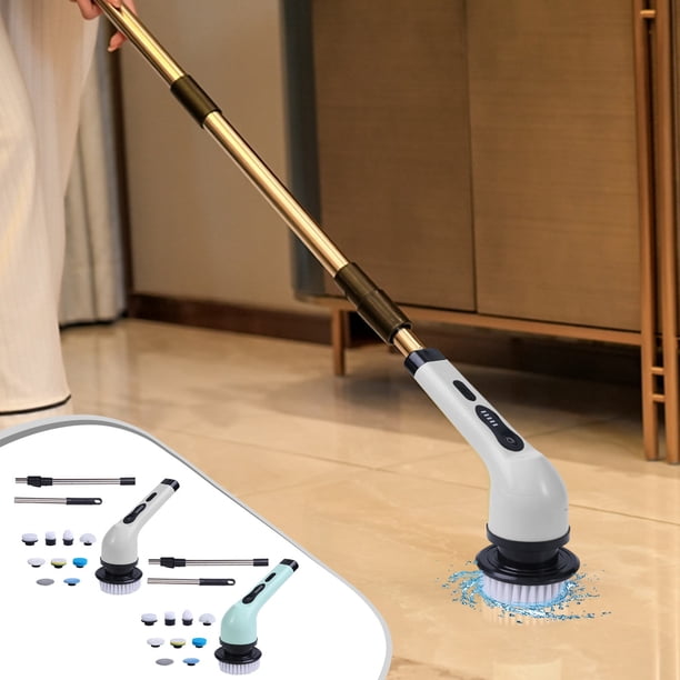 Fiudx Cepillos Eléctricos Inalámbricos, 9 Cabezales Reemplazables, Mango Extensible, Batería de Larga Duración, Carga Usb, Herramienta Eficiente para La Limpieza Del Hogar, Ideal para Baño y Cocina,