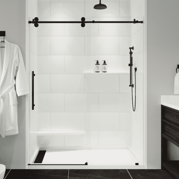 Seawin Briza Sliding Shower Door 56 - 60 in. W x 76 in. H Matte Black Hardware 3/8 inch (10 mm) Thick Clear Glass Matte Black