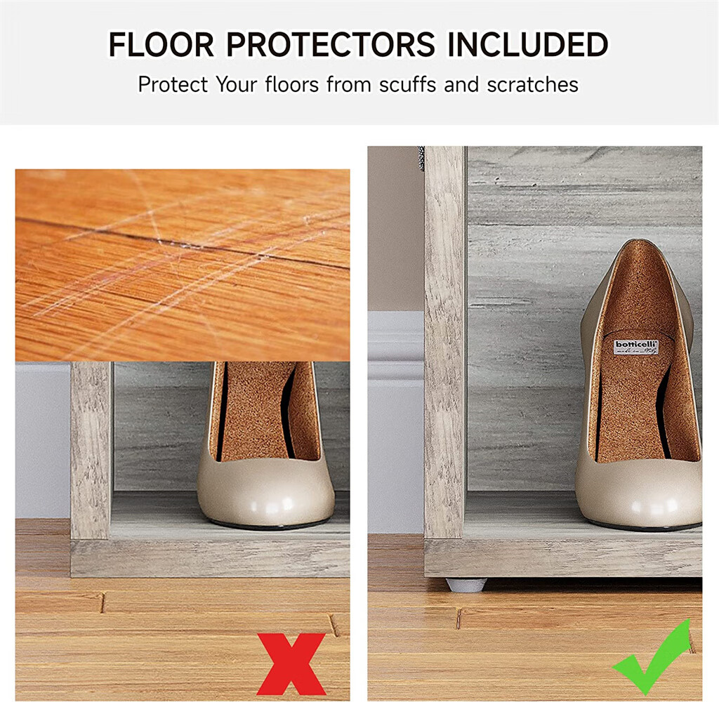 3 Tiers 5 Cube Wood Shoe Bench with Foam Padded Seat Cushion & Side Pocket Shoe Rack