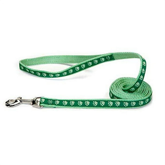 Two Tone Pawprint Dog Lead Leash Selections Stylish Paw Print Reinforced Ribbon(Large Green Lead)