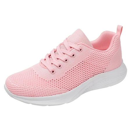 Shoes for Women,Women Sneakers Four Seasons Pattern Simple Solid Mesh Breathable and Comfortable Flat Bottom Non Lace Up Shoes,Running Shoes for Women,Womens Walking Shoes(Color:Pink,Size:US 7)