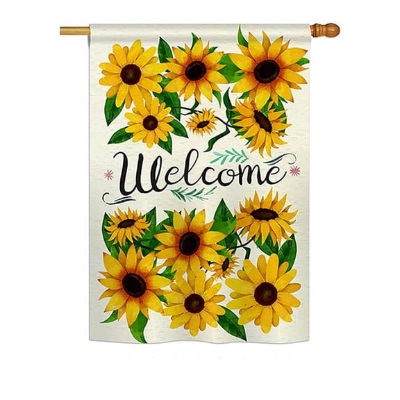 Breeze Decor BD-FL-H-104091-IP-BO-DS02-US 28 x 40 in. Everyday Floral Impressions Decorative Vertical House Flag - Welcome Sunflowers Bouquet Spring