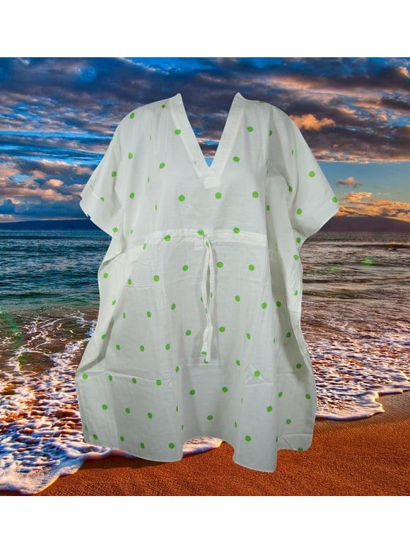 Womens Housedress, Cotton Short Kaftan, White Floral Print Caftan, Muumuu, Cover Up, Handmade Dresses, Fall Boho Dress, Travel Kimono S/M