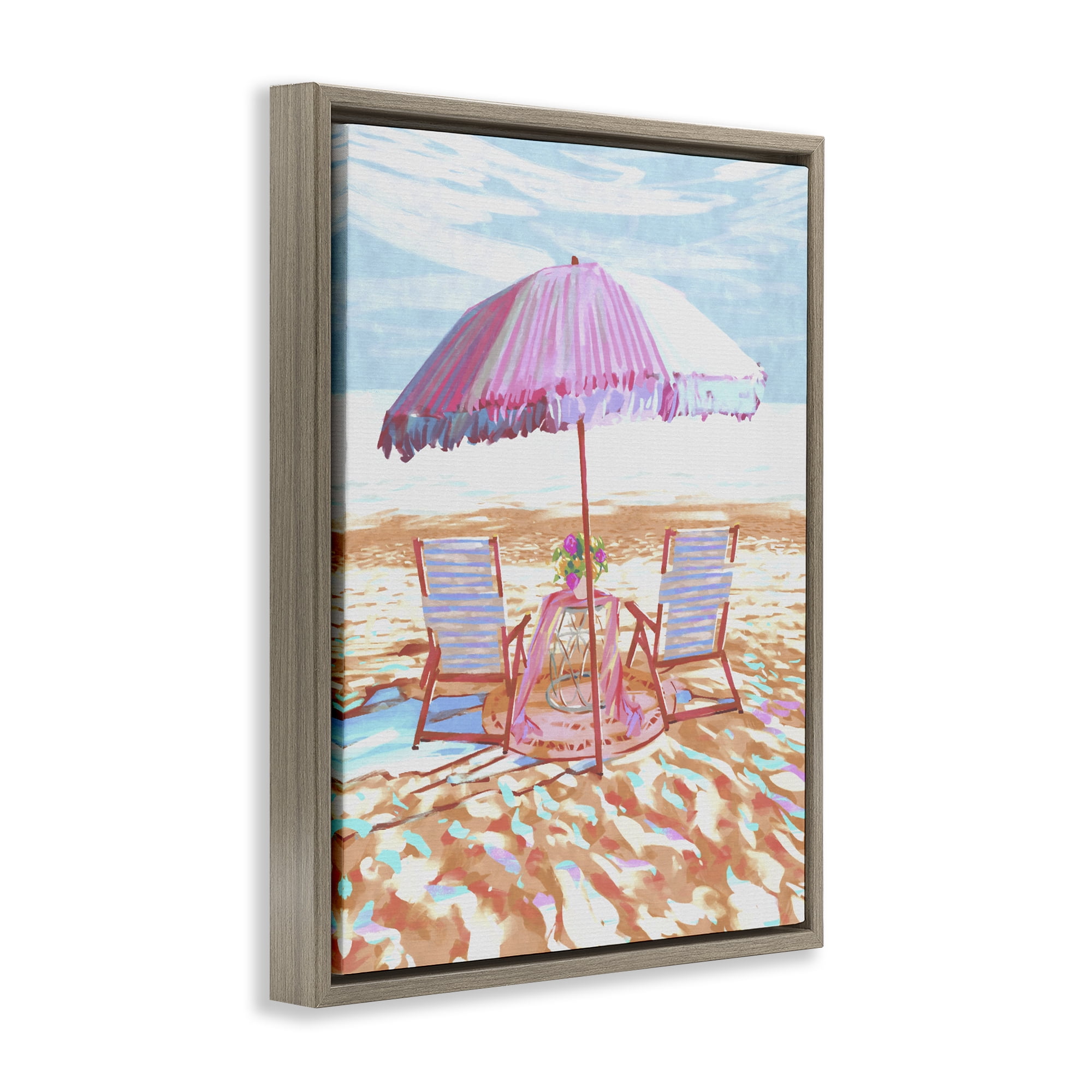 Stupell Industries Seaside Summer Picnic For Two Brown Framed Floater Canvas Wall Art, design by Ziwei Li
