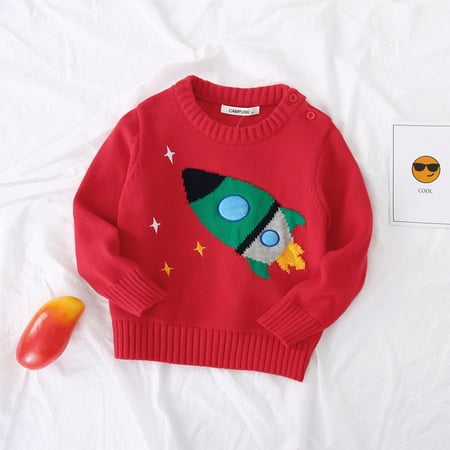 

Yubatuo Jumper Cotton Boys Bottoming Shirt Girls Pullover Middle School Children s Card Knitted Jumper Red 130