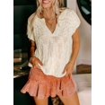 thumbnail image 5 of Women's Hollow Out Textured V Neck Loose Short Sleeve Knit Casual Top Summer Going Out Outfits Color S, 5 of 10
