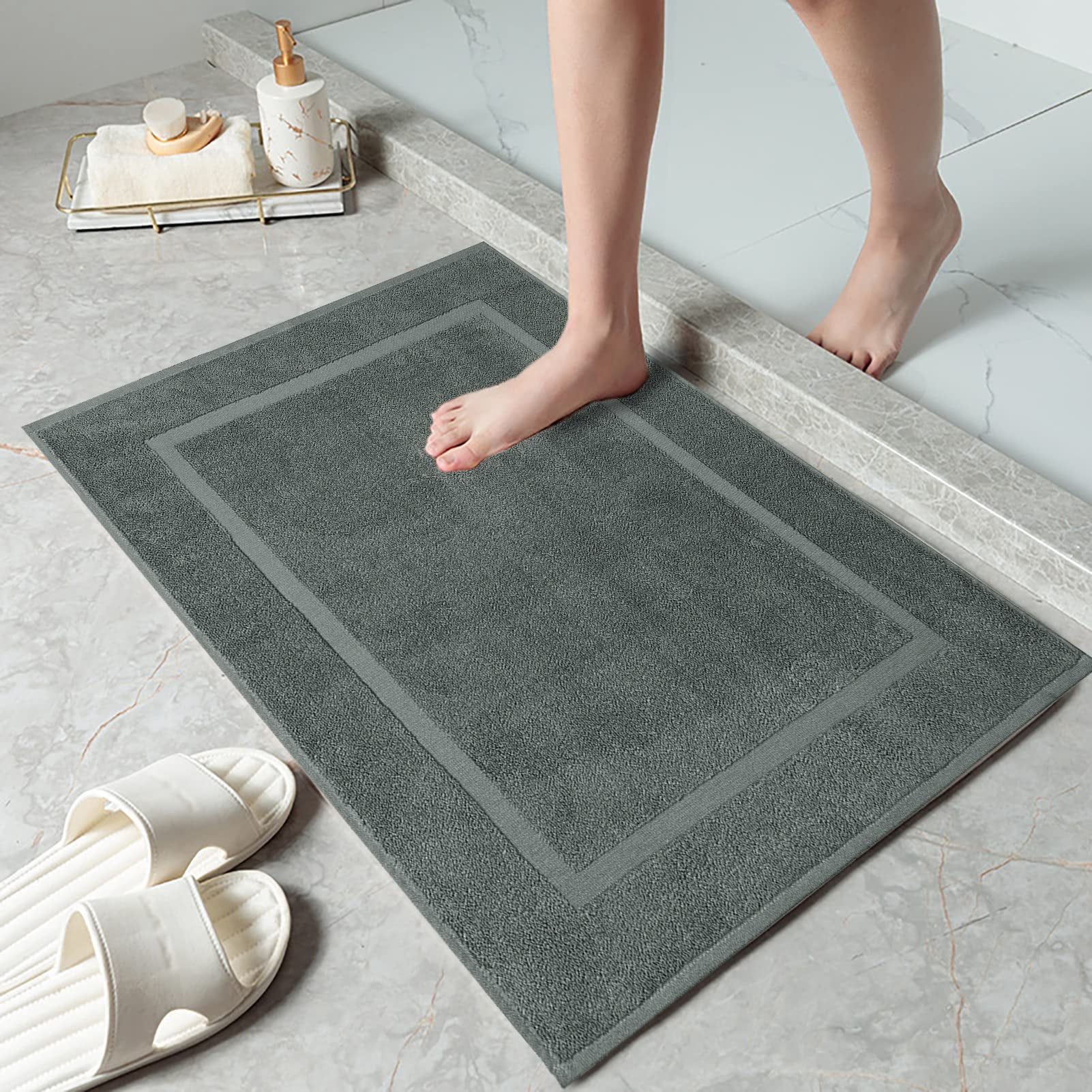 Dan River Gray Bath Mat Classic Set 2 piece 21x34 in Soft Quick Drying Cotton Bathroom Rugs