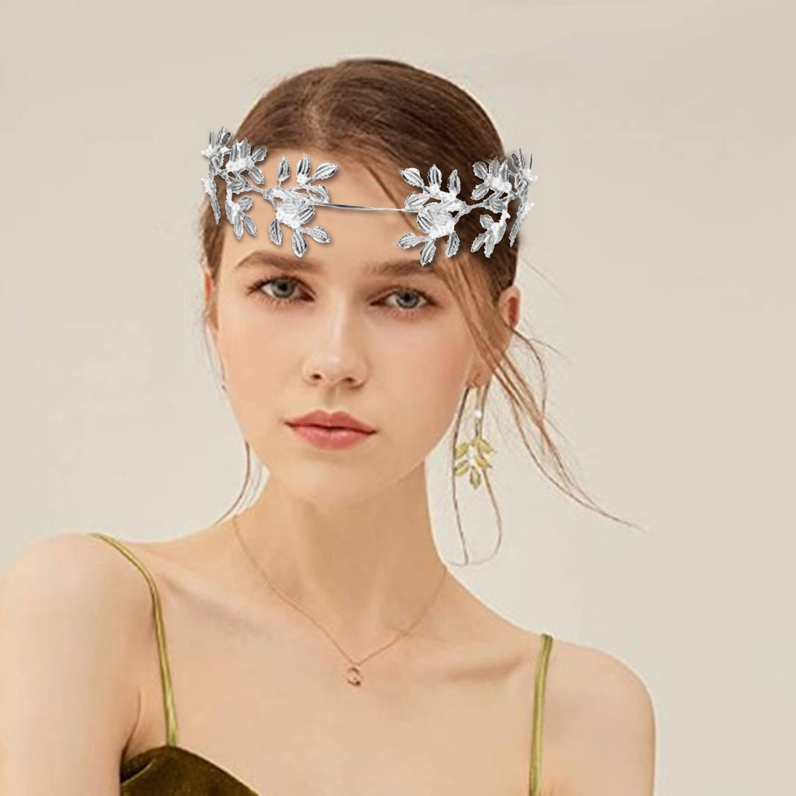 Gold and Silver Festive Headpiece Gold Christmas Halo Crown: White Floral Holiday Headpiece  main image 4