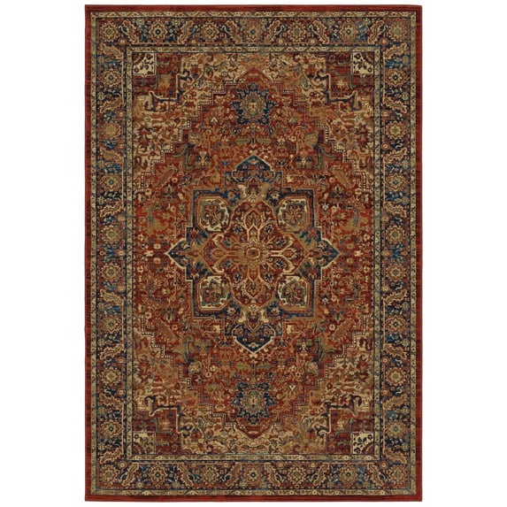 Moretti Parquet Area Rug 604R5 Traditional Red Rings Loops 3' 10" x 5' 5" Rectangle