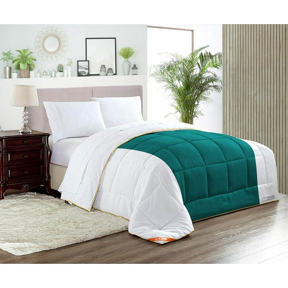 SGI King Contrast Comforter Set Microfiber Fill 3 Piece Teal