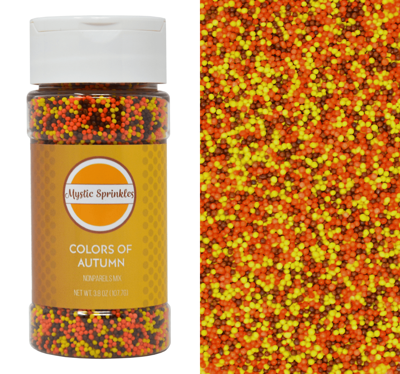 Mystic Sprinkles Colors of Autumn Nonpareils Mix 3.8 Ounce Bottle