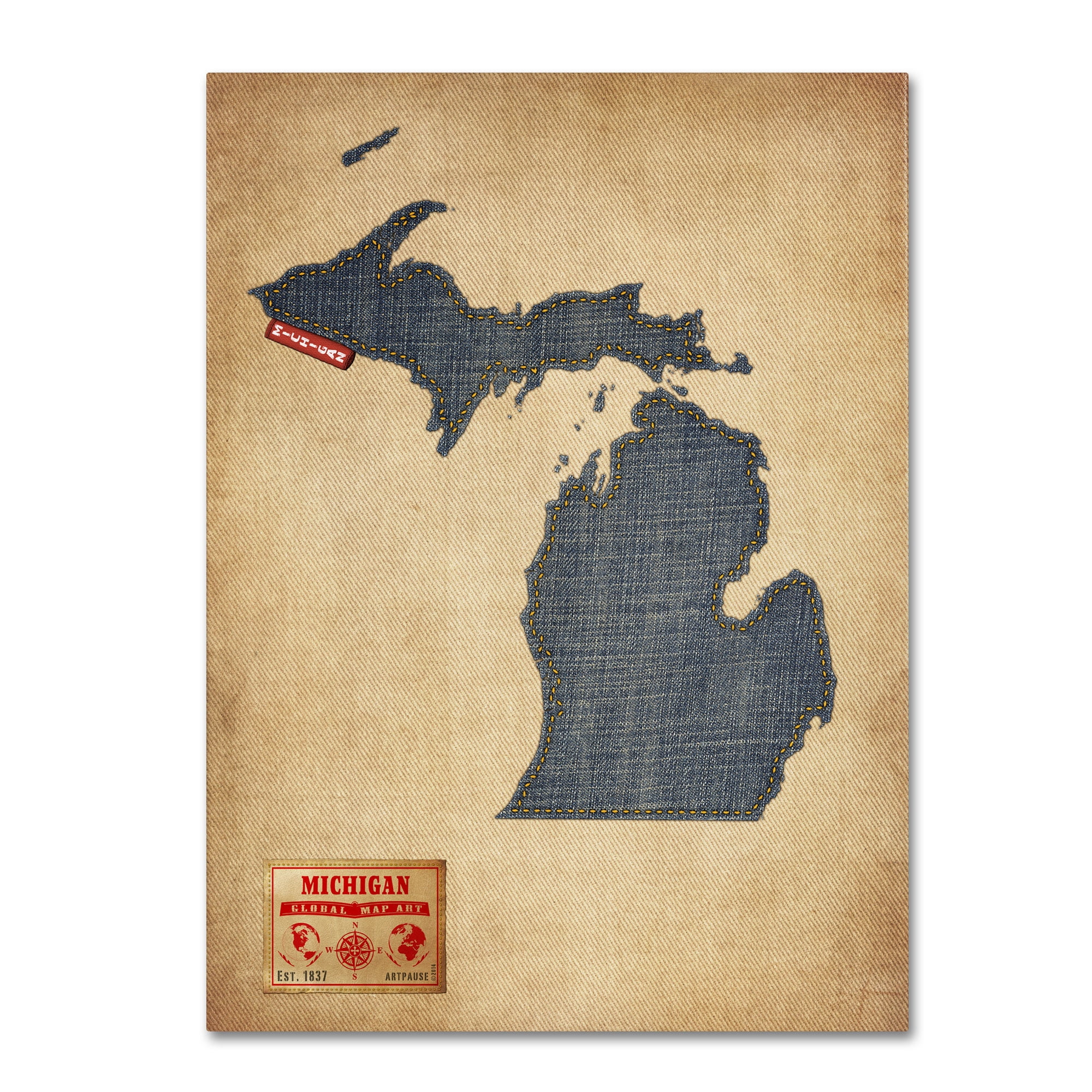Trademark Fine Art "Michigan Map Denim Jeans Style" Canvas Art by Michael Tompsett