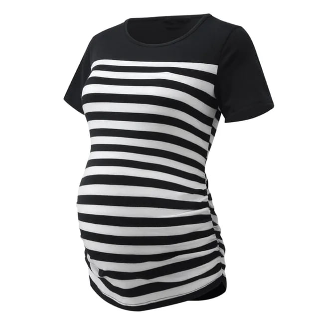 OUSITAID Tunique Chemise de Maternité Maternité Femmes Imprimé Rayé Enceinte Chemise Décontractée Blouse Manches Courtes Blouse de Maternité для беременных
