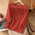 thumbnail image 5 of Gaukiv Womens Embroidered Shirts,Three Quarter Length Sleeve Tops Split Neckline Blouses Red L, 5 of 5